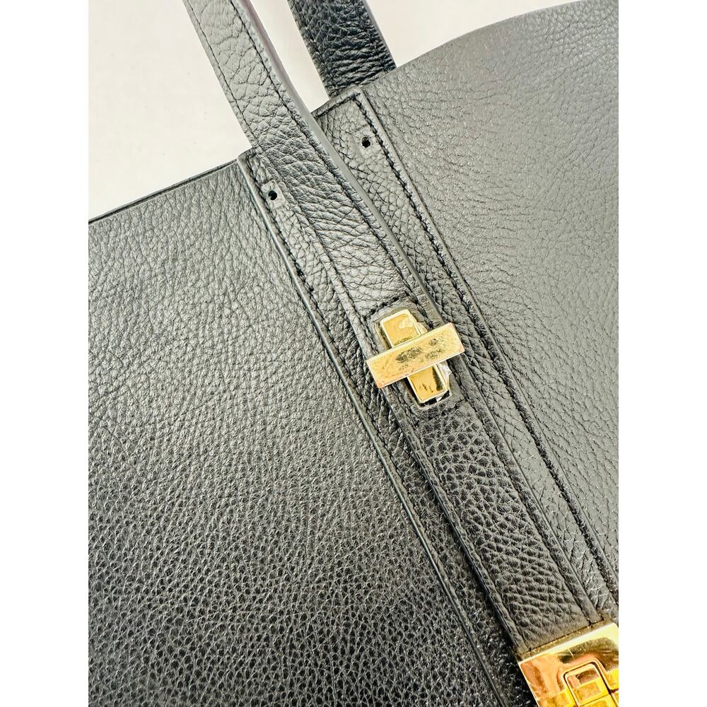 India Hicks Solitaire Leather Tote Bag Black with Brushed Gold Accents Flawed - Picture 3 of 11